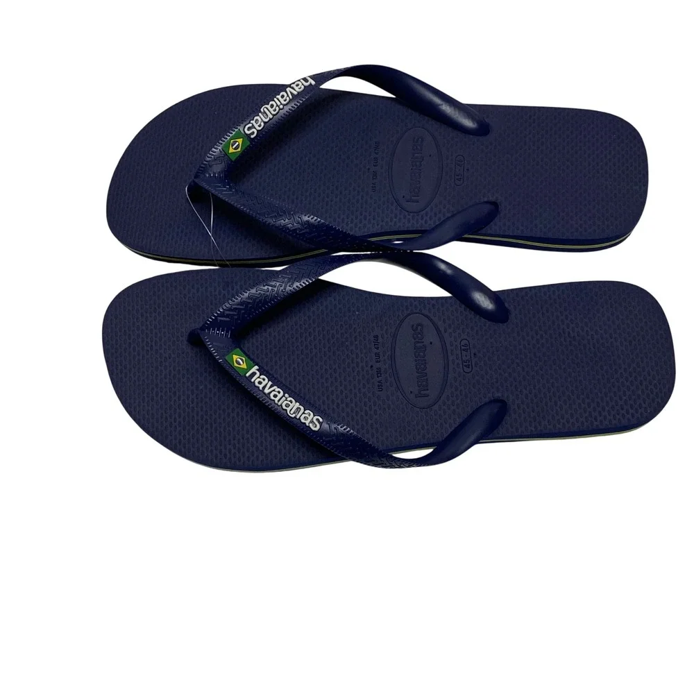 Havaianas Brasil Logo NavyBlue Flip Flops Mens‎ Size 13 USNWT